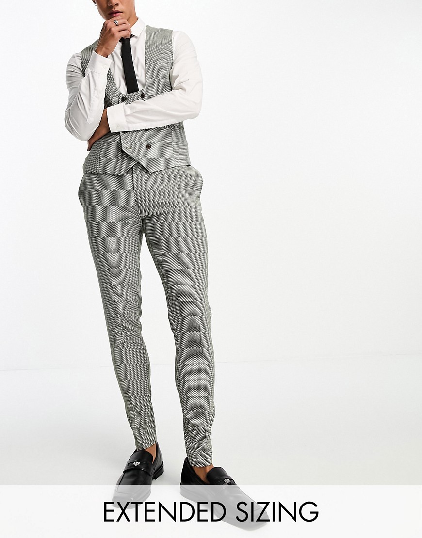 ASOS DESIGN super skinny suit trouser in olive in birdeye texture-Green