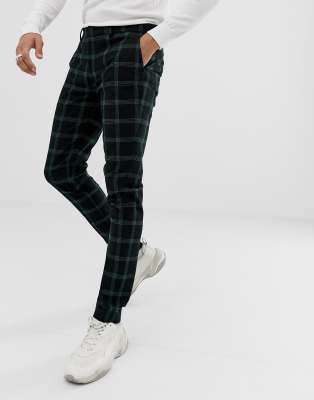 mens skinny black check trousers
