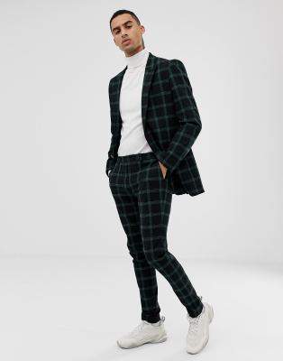 green and black check trousers