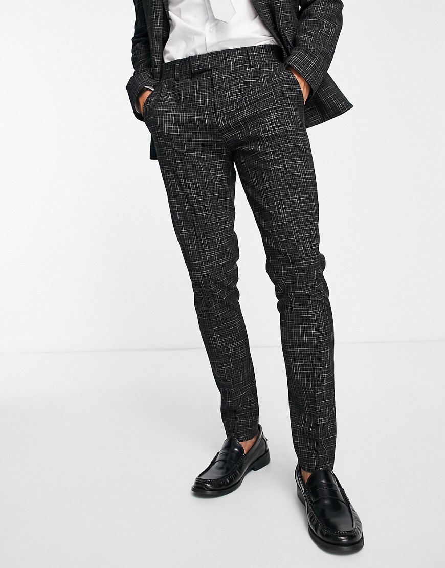 ASOS DESIGN super skinny suit trousers in black crosshatch