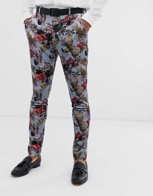 ASOS DESIGN super skinny suit in blue floral print velvet, 3 of 3