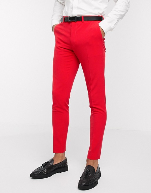 ASOS DESIGN super skinny suit trousers in bright red in four way stretch