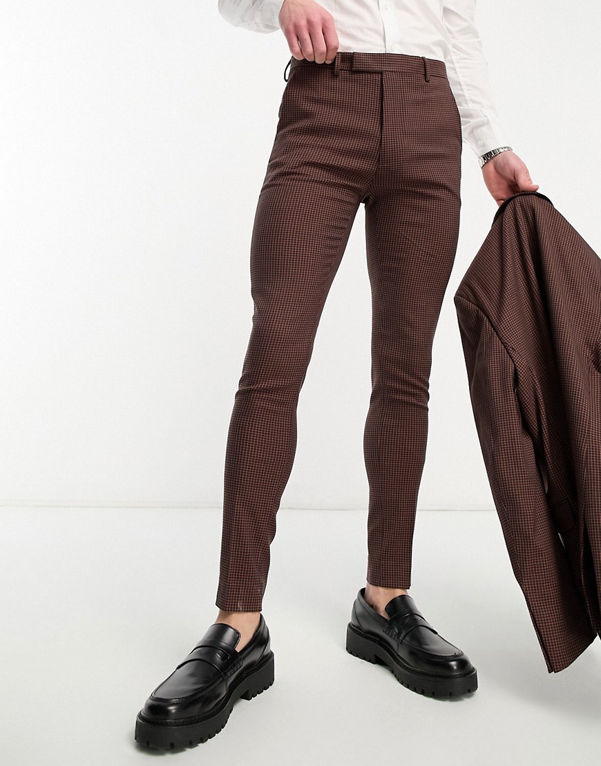 ASOS DESIGN super skinny suit trousers in brown and rust micro check