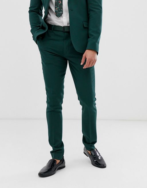 ASOS DESIGN super skinny suit pants in dark green and black tartan