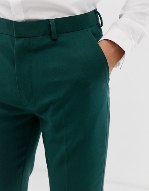 ASOS DESIGN super skinny suit pants in dark green and black tartan