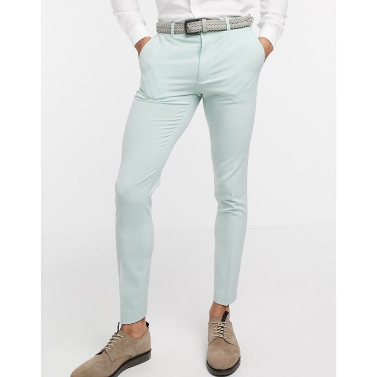 ASOS Super Skinny Fit Smart Cropped Trousers In Mint in Green for Men