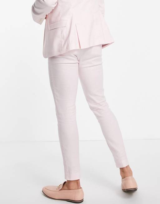 ASOS DESIGN super skinny suit trousers in pastel pink linen mix, 2 of 4