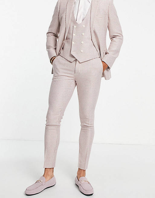 ASOS DESIGN super skinny suit trousers in pink dogstooth