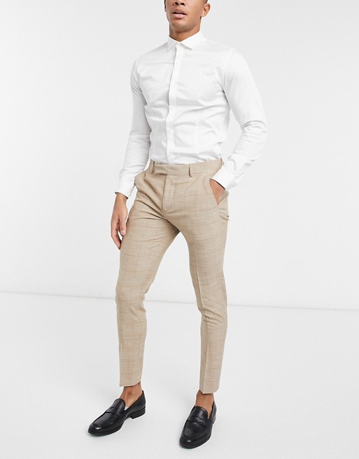ASOS DESIGN super skinny suit trousers in prince of wales check in camel