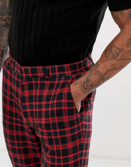 ASOS DESIGN super skinny suit trousers in red tartan check