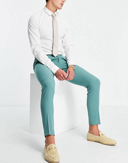 Men super skinny suit trousers in sage green 