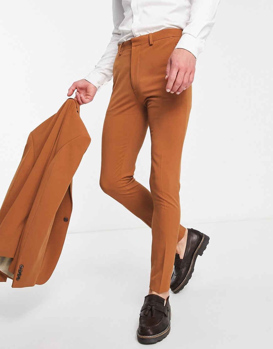 ASOS DESIGN super skinny suit trousers in tobacco-Brown