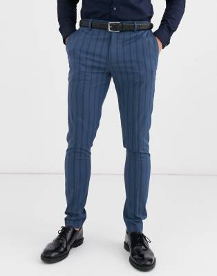 ASOS DESIGN super skinny suit trousers in tonal blue stripe in blue Blue