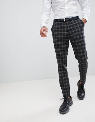 skinny fit grey check trousers