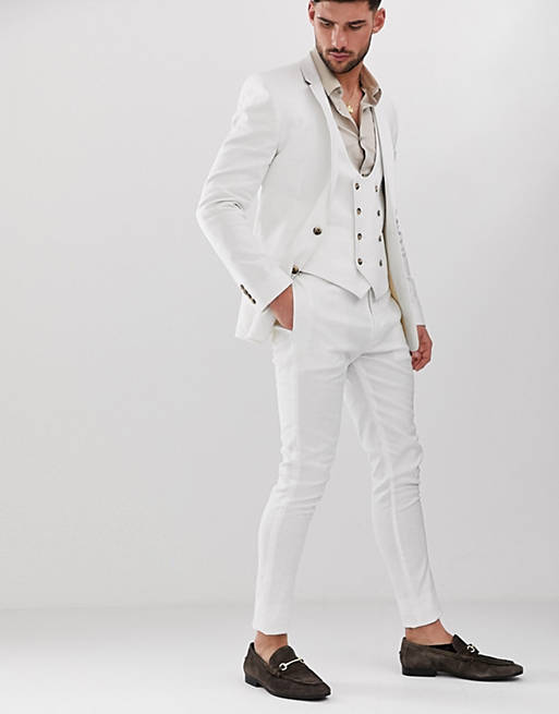 ASOS DESIGN super skinny suit trousers in white linen | ASOS
