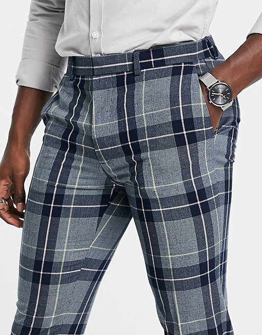 ASOS Synthetic Super Skinny Suit Trousers With Tartan Check in Grey Mens Clothing Trousers Slacks and Chinos Formal trousers Grey for Men 