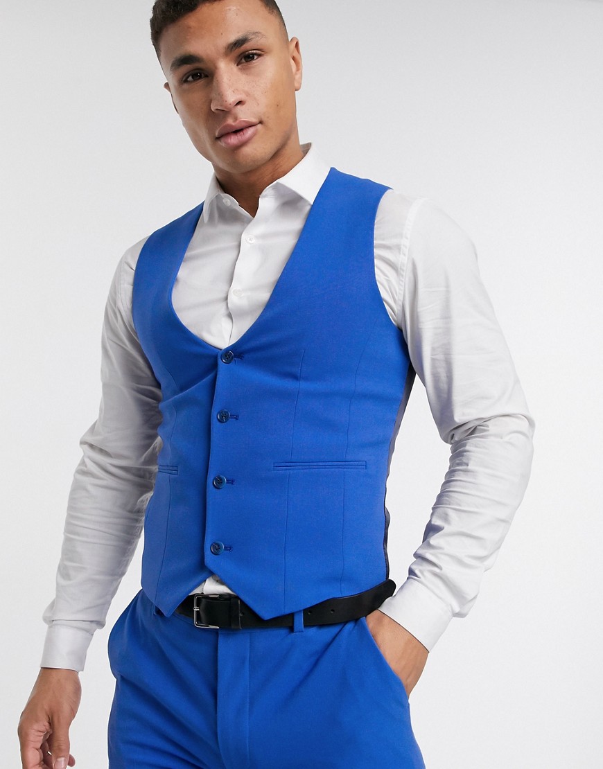 Asos Design Super Skinny Suit Vest In Bright Blue-blues