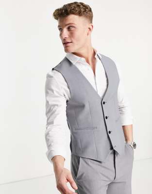 Asos Design Wedding Super Skinny Suit Suit Vest In Ice Gray Micro Texture-grey