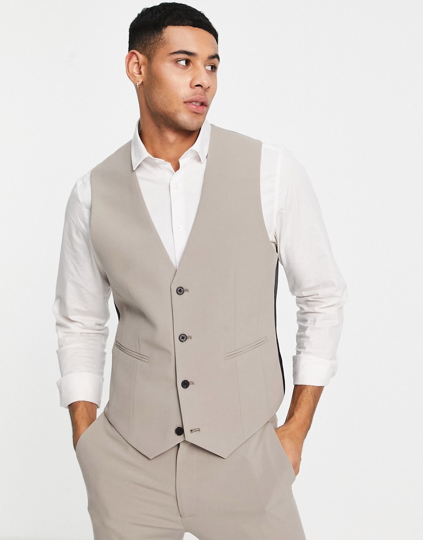 ASOS DESIGN super skinny suit vest in mushroom-Brown