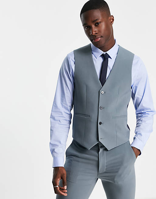 ASOS DESIGN super skinny suit vest in muted blue | ASOS