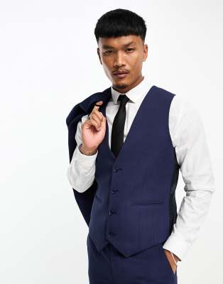ASOS DESIGN super skinny  suit waistcoat in navy in micro texture - ASOS Price Checker