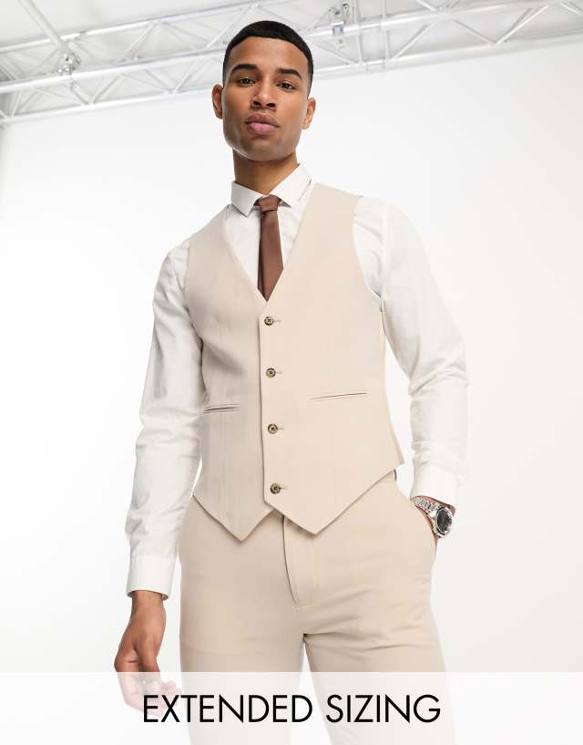 ASOS DESIGN super skinny suit vest in stone