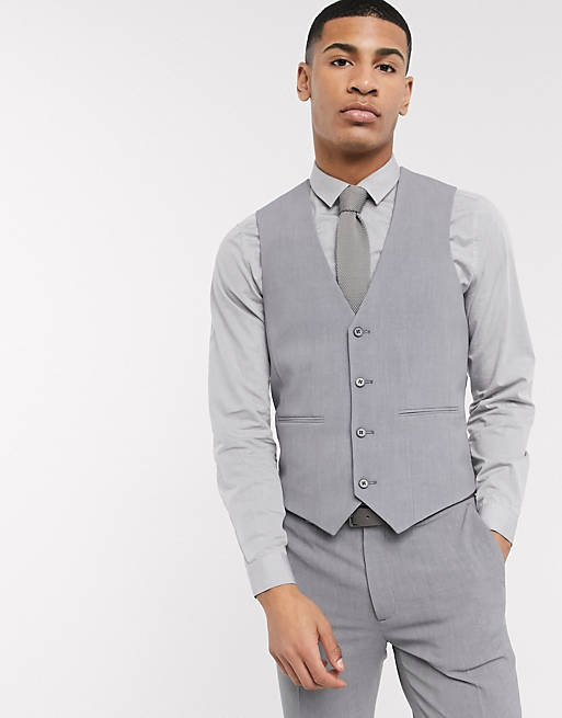 Asos Men Clothing Jackets Waistcoats Super skinny suit suit vest in four way stretch in mid gray 