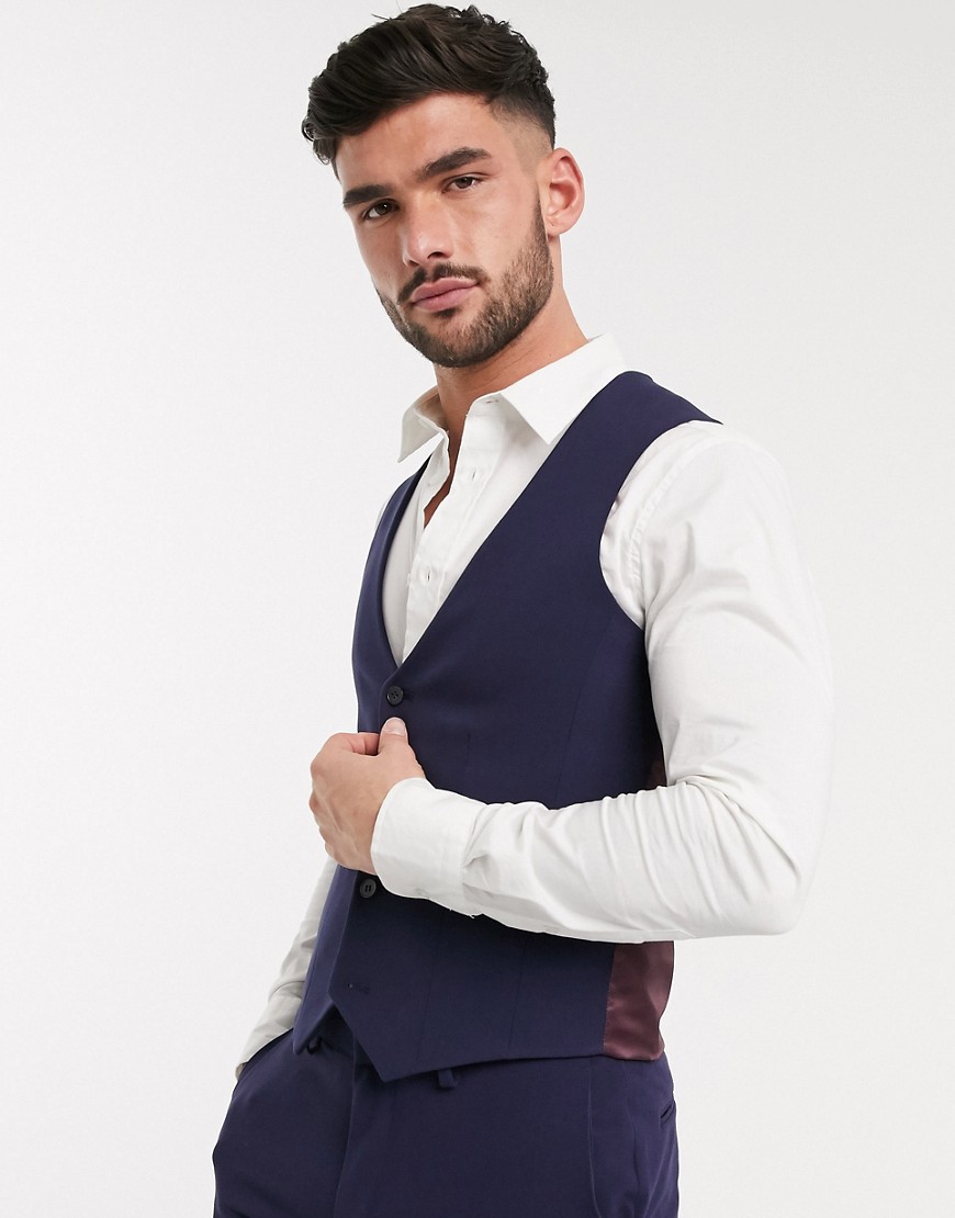 ASOS DESIGN super skinny suit waistcoat in four way stretch in navy
