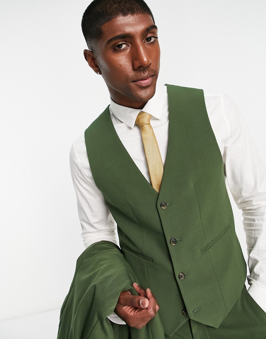 ASOS DESIGN Super Skinny Suit Waistcoat In Khaki-Green
