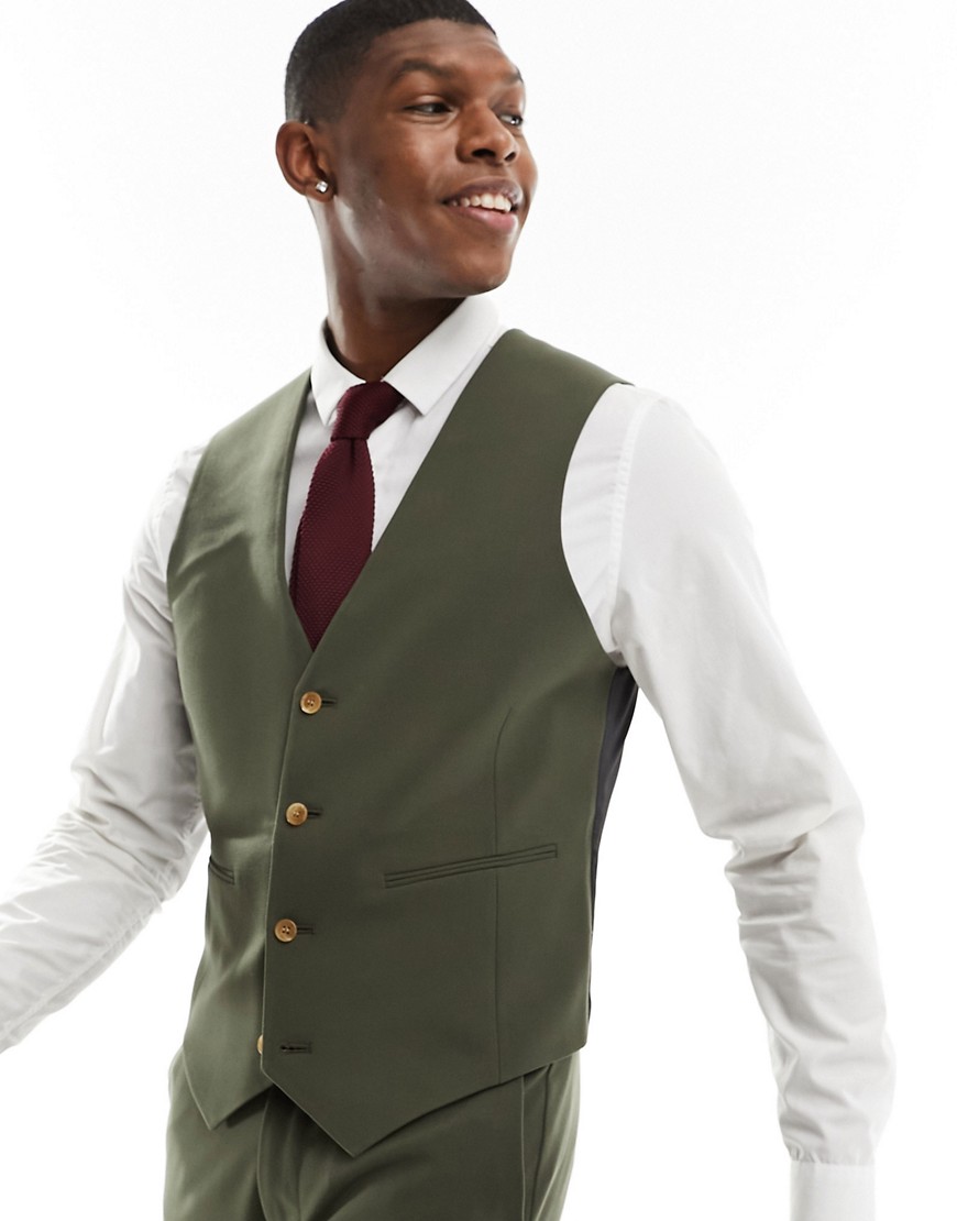 ASOS DESIGN super skinny suit waistcoat in Khaki-Green