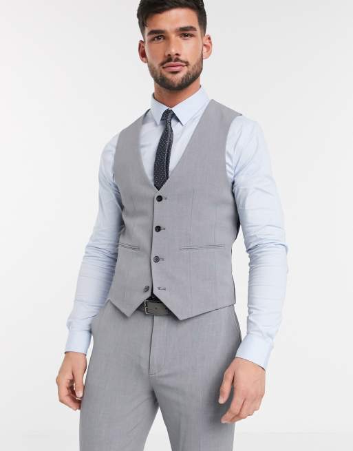 ASOS DESIGN super skinny suit waistcoat in mid grey