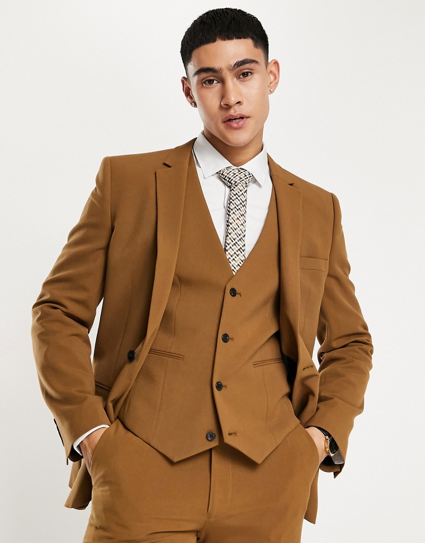 ASOS DESIGN super skinny suit waistcoat in tobacco-Brown