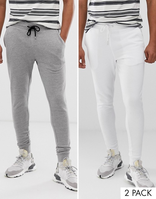 ASOS DESIGN super skinny sweatpants 2 pack white/gray marl | ASOS