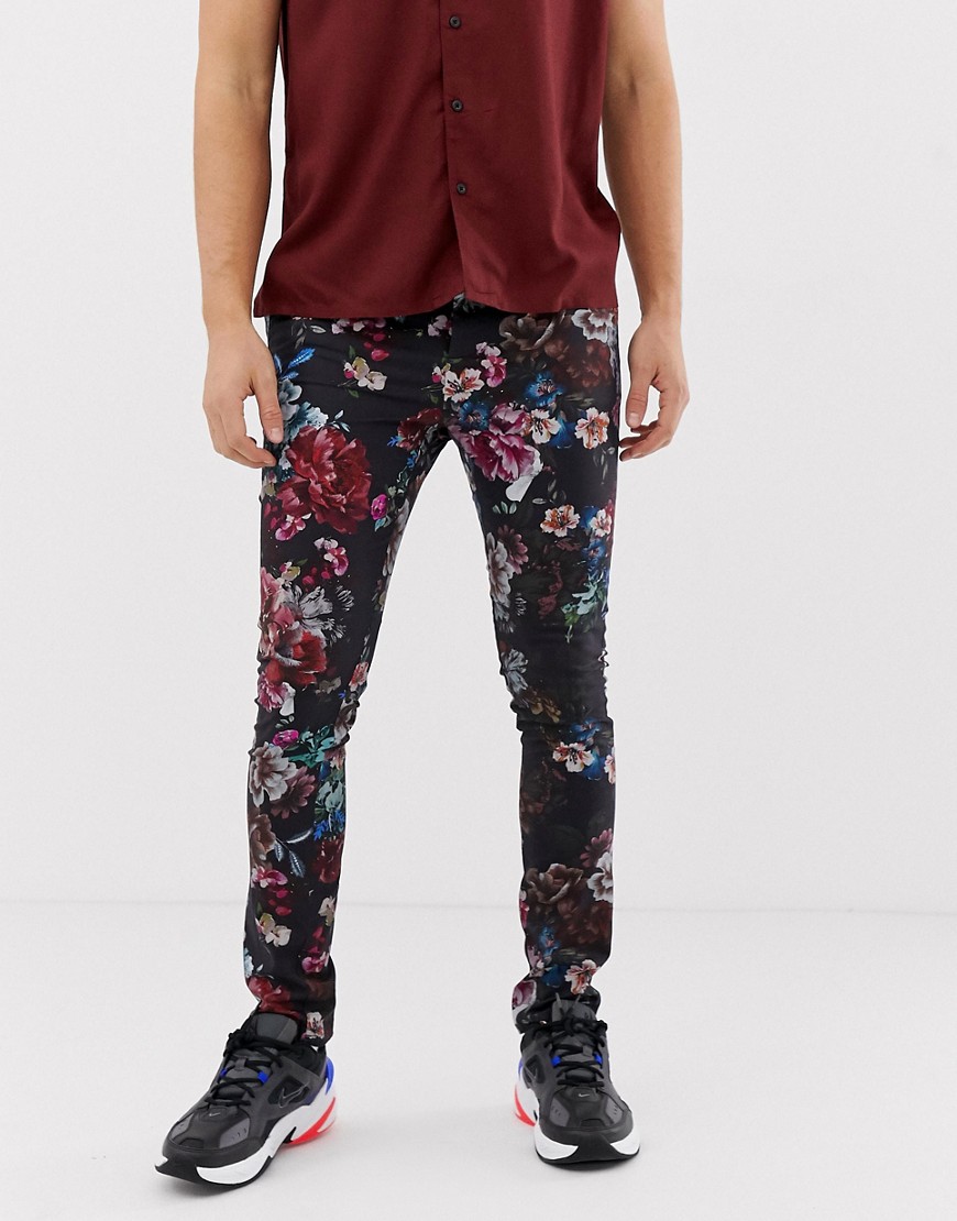 ASOS DESIGN super skinny trousers in floral print-Black