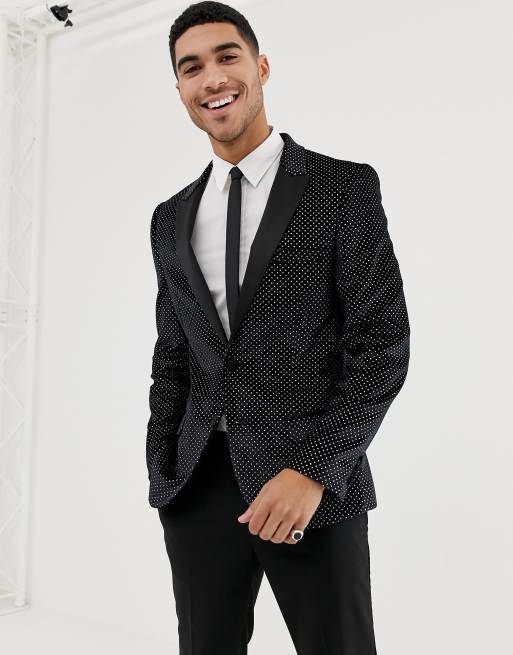 ASOS DESIGN super skinny tuxedo blazer in black velvet with glitter | ASOS