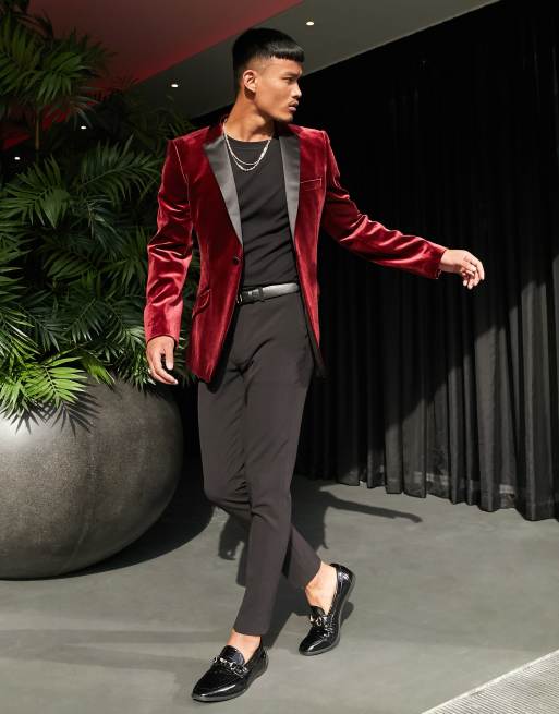 Slim burgundy velvet sales tuxedo jacket