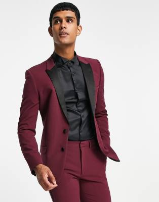 skinny burgundy suit