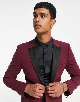 burgundy tux with black shirt