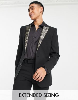 Asos Design Super Skinny Tuxedo Jacket In Black With Animal Lapel