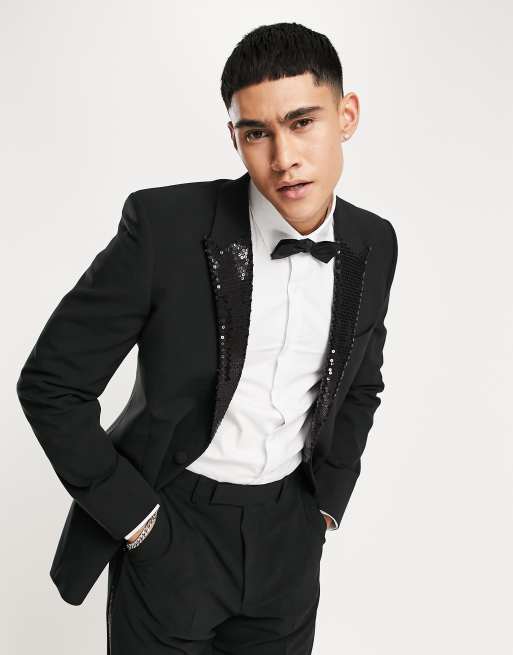 ASOS Super Skinny Tuxedo Suit Jacket In Dark Red