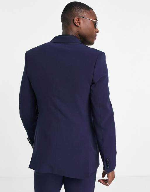 ASOS DESIGN super skinny tuxedo jacket in navy with black lapel