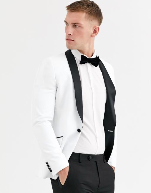 ASOS DESIGN super skinny tuxedo jacket in white with black lapel | ASOS