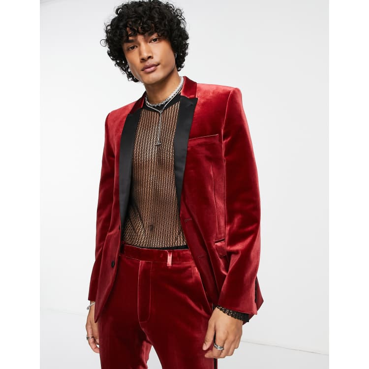 Red velvet jacket for on sale men