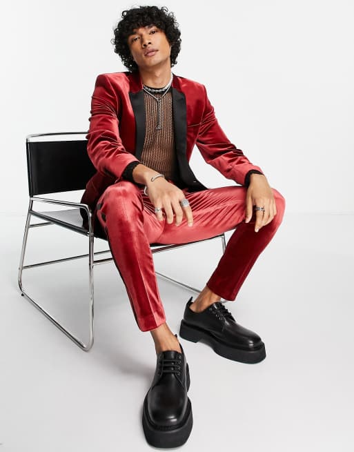 ASOS DESIGN super skinny tuxedo jacket with velvet in red