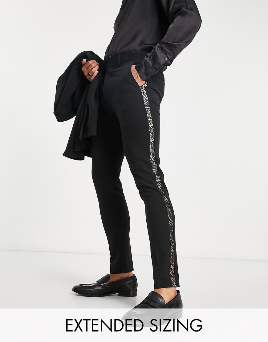 Asos Design Super Skinny Tuxedo Pants In Black With Animal Side Stripe