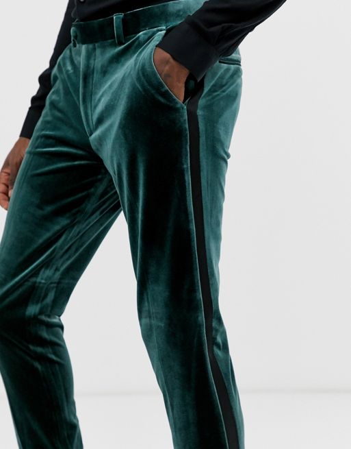 ASOS DESIGN super skinny tuxedo pants in forest green velvet
