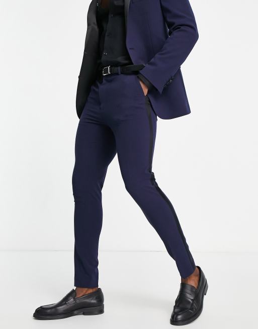 Men's Navy Slim Fit Dinner Suit Pants With Belt Loops