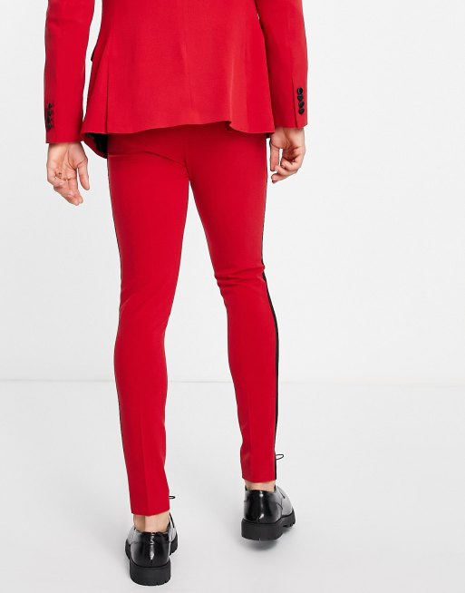 Tutor ugunstige lytter ASOS DESIGN super skinny tuxedo pants in red with satin side stripe | ASOS