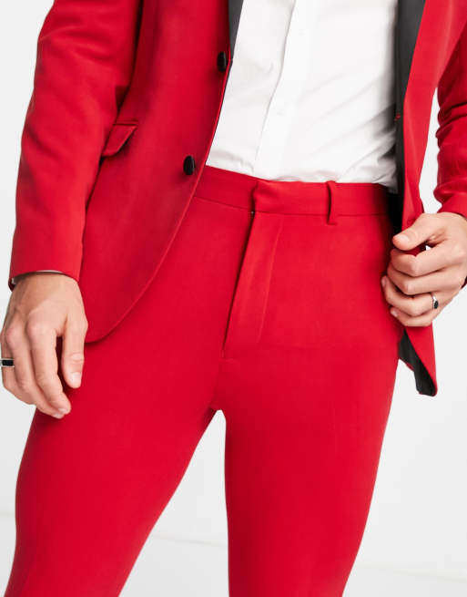 Red Ultra Slim Fit Tuxedo Pants