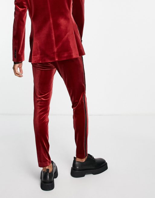 ASOS DESIGN super skinny tuxedo jacket with velvet in red - ShopStyle Suits